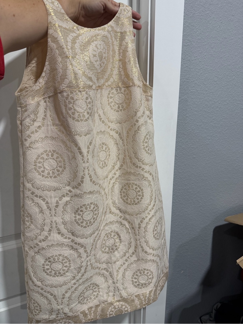 Donna Morgan Womens Cream Dress with Gold Lace Motif